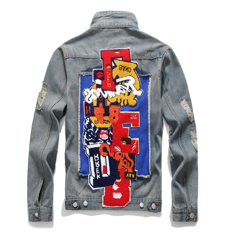 Newest Men's Denim Jacket Embroidery Streetwear Jean Jacket