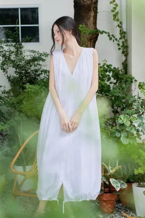 Obi Cocoon V-Neck Linen Midi Dress