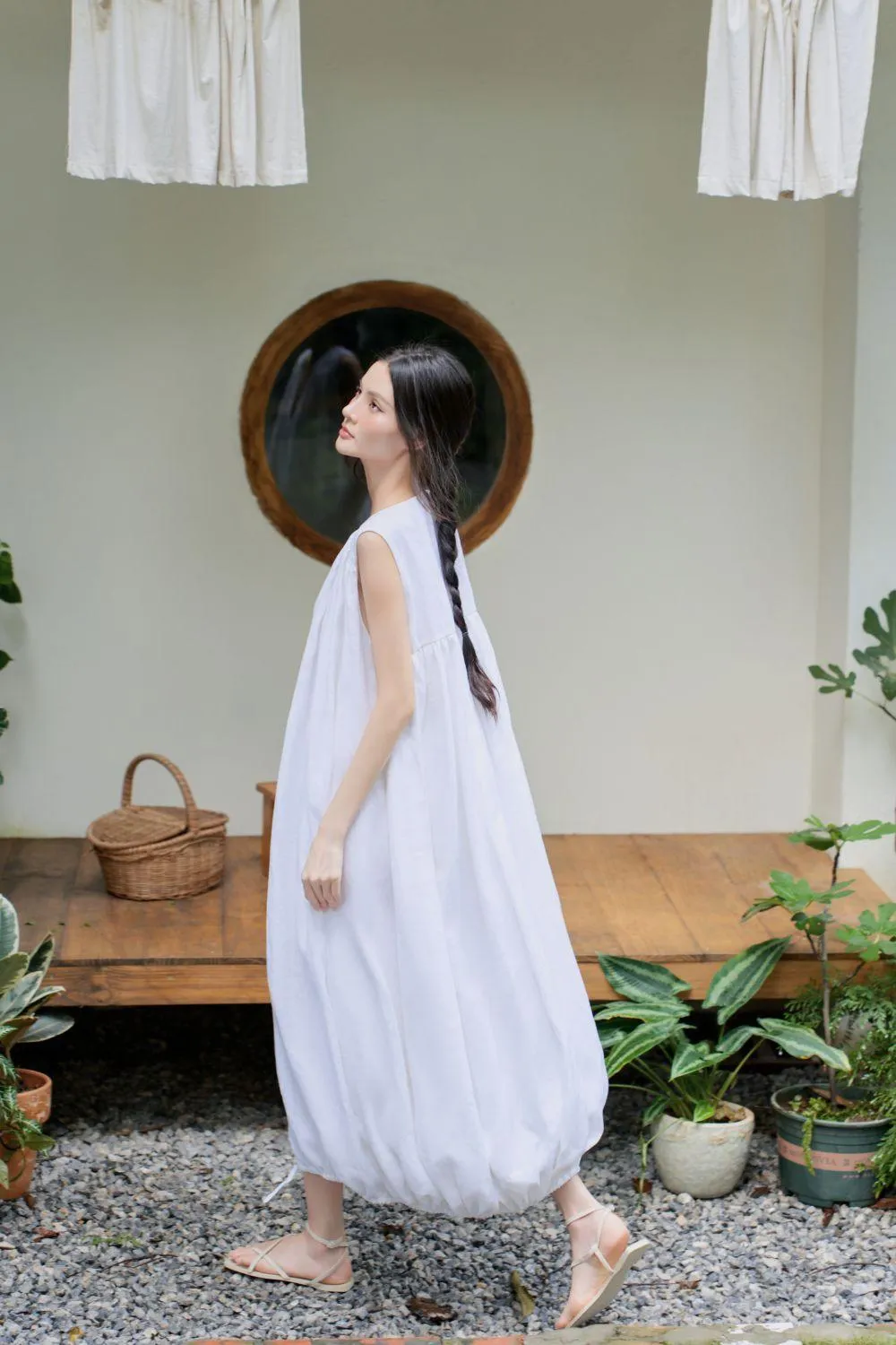 Obi Cocoon V-Neck Linen Midi Dress