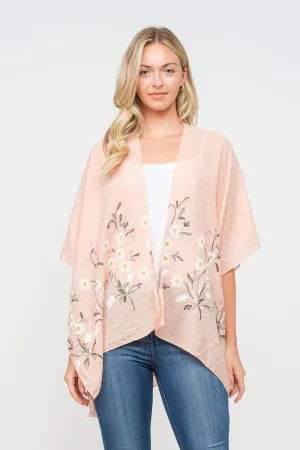 RAJ PAULINE PEARL PEACH FLORAL EMBROIDERED DUSTER KIMONO