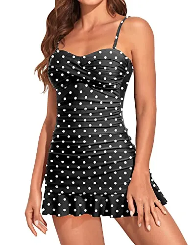 Retro Vintage Control One Piece Swimdress Women's Ruched Crossover Swimsuit Skirt