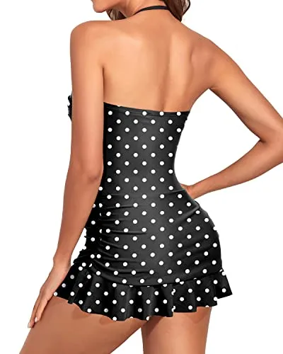Retro Vintage Control One Piece Swimdress Women's Ruched Crossover Swimsuit Skirt