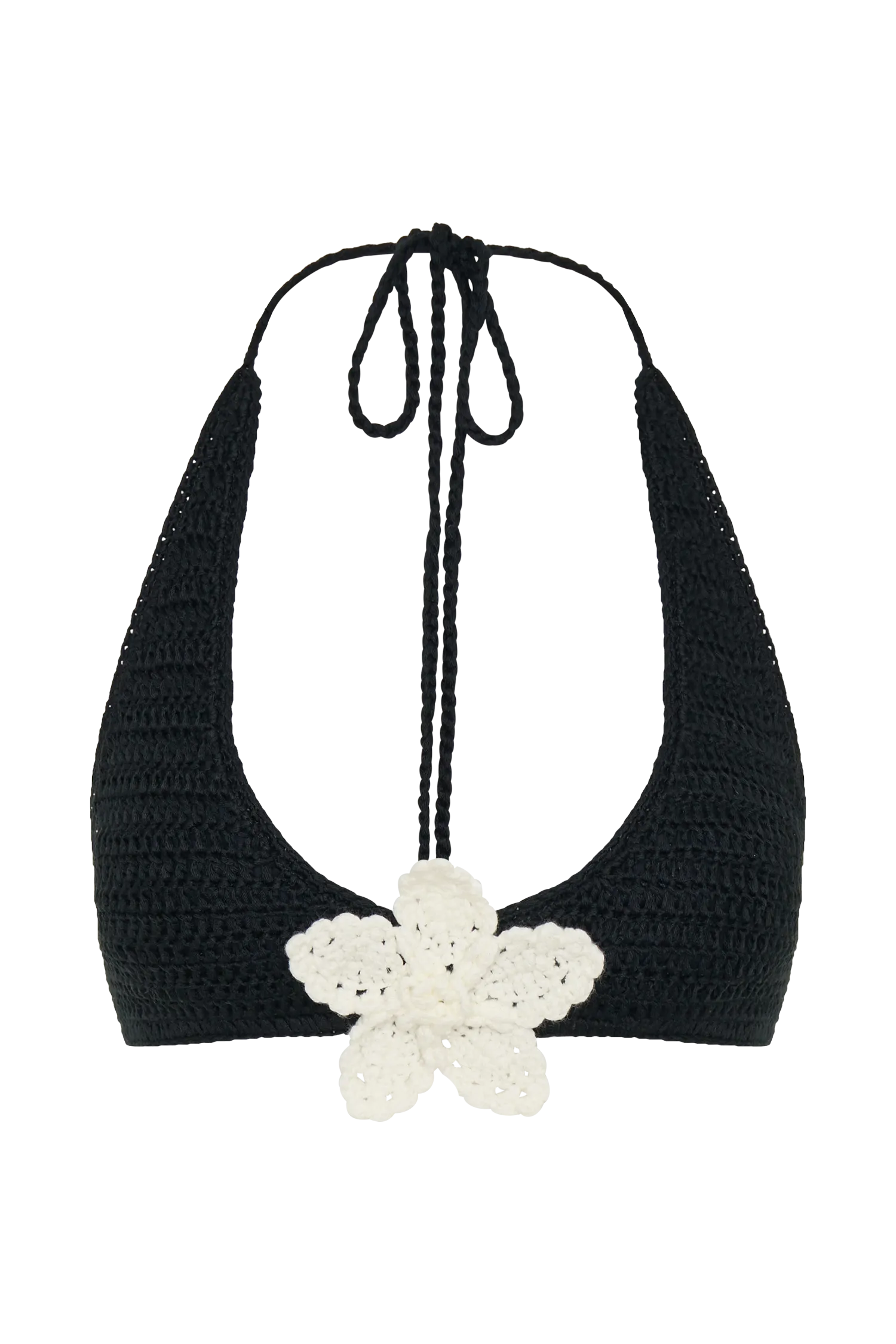 Rhiannon Floral Crochet Halter Bikini Top - Black And White