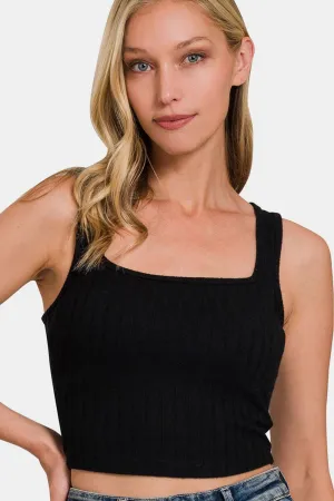Ribbed Cropped Square Neck Tank