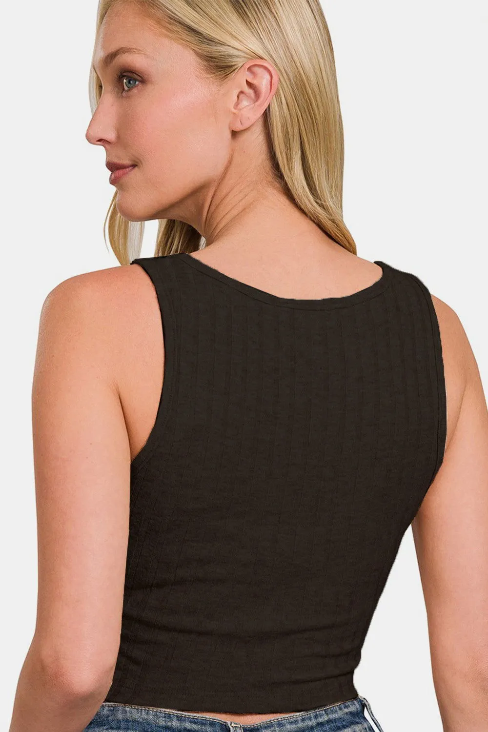 Ribbed Cropped Square Neck Tank