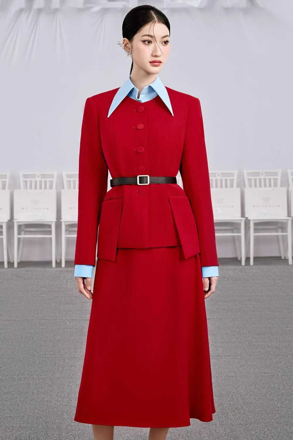 Santa A-line Basic Cotton Midi Skirt