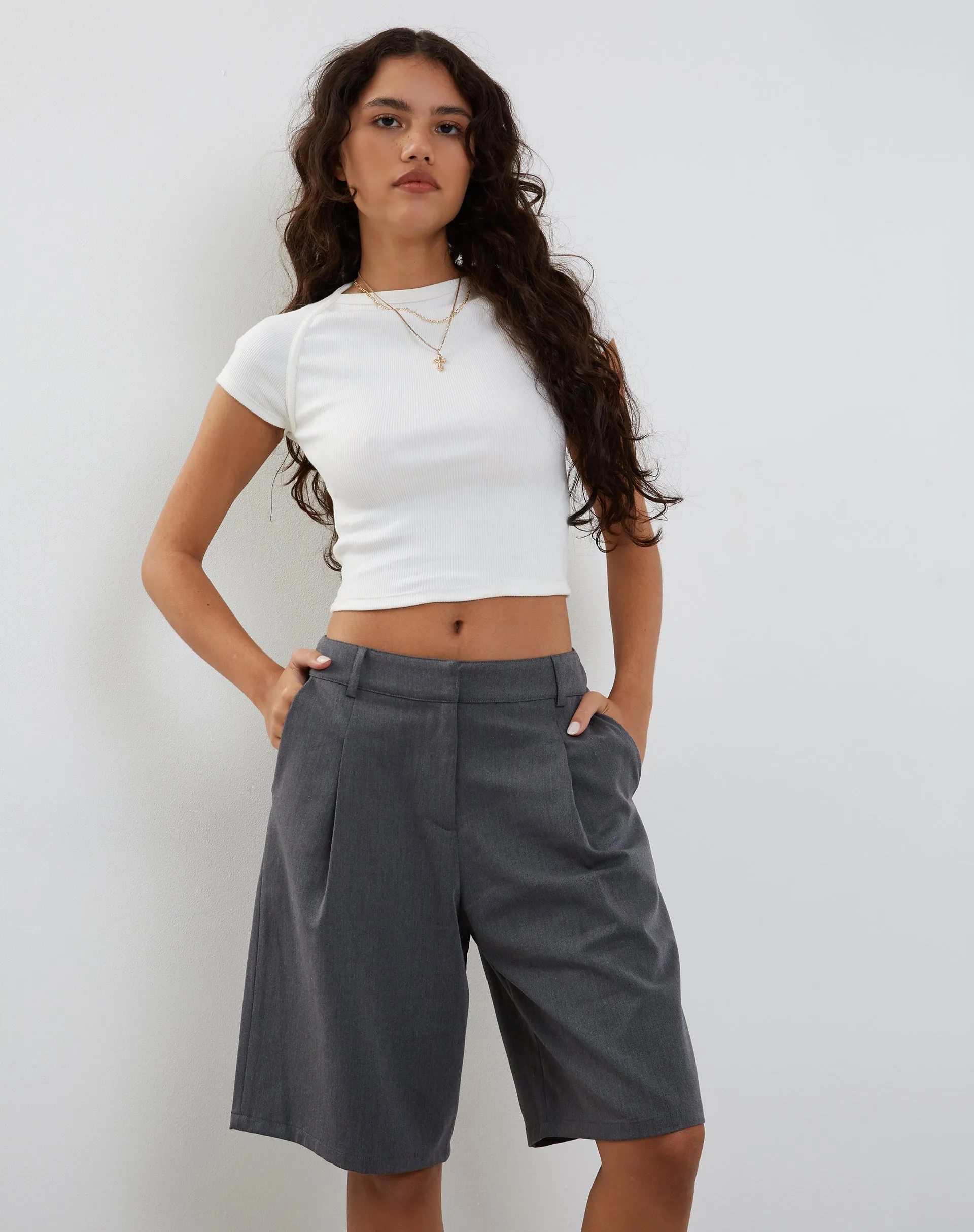 Setya Long Line Tailored Shorts in Charcoal