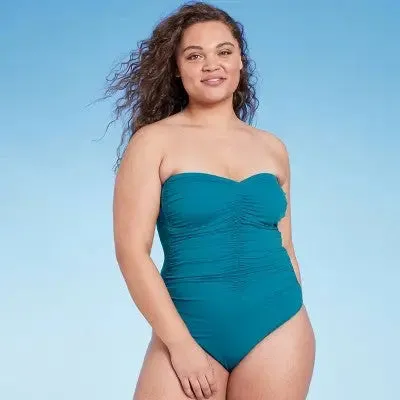 Shade & Shore Women's Shirred Bandeau One Piece Swimsuit Full Coverage