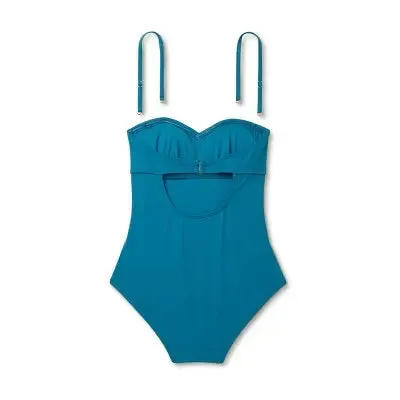 Shade & Shore Women's Shirred Bandeau One Piece Swimsuit Full Coverage