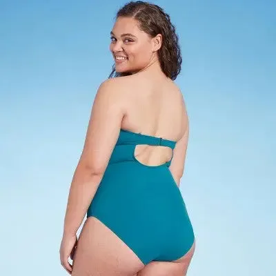 Shade & Shore Women's Shirred Bandeau One Piece Swimsuit Full Coverage