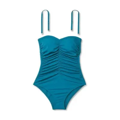 Shade & Shore Women's Shirred Bandeau One Piece Swimsuit Full Coverage