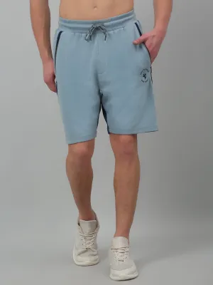 Sky Blue Solid Above Knee Bermuda For Men