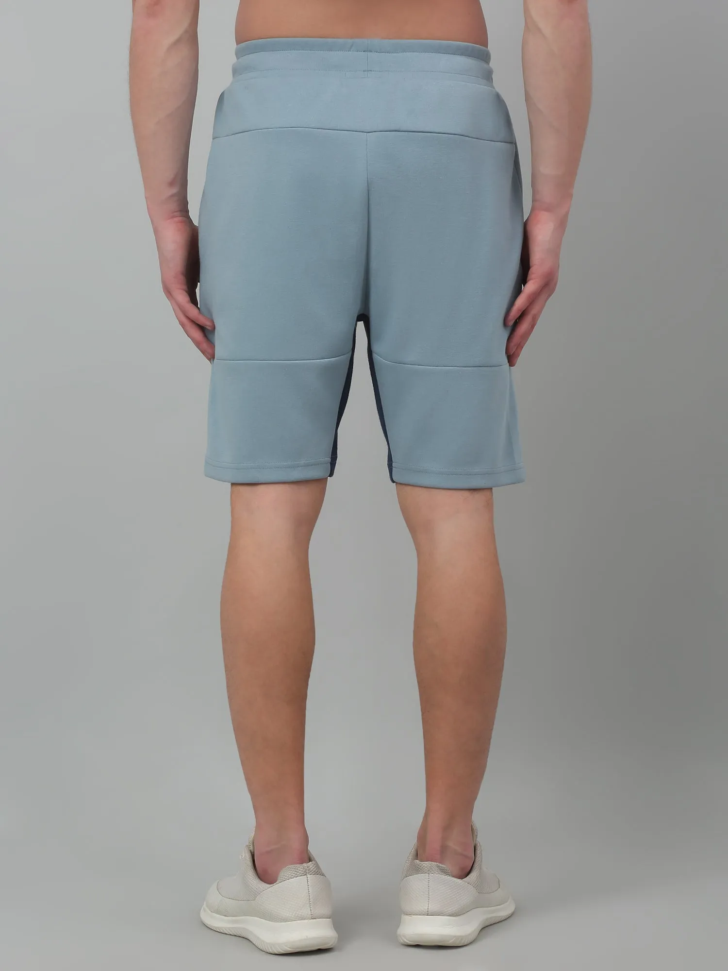Sky Blue Solid Above Knee Bermuda For Men