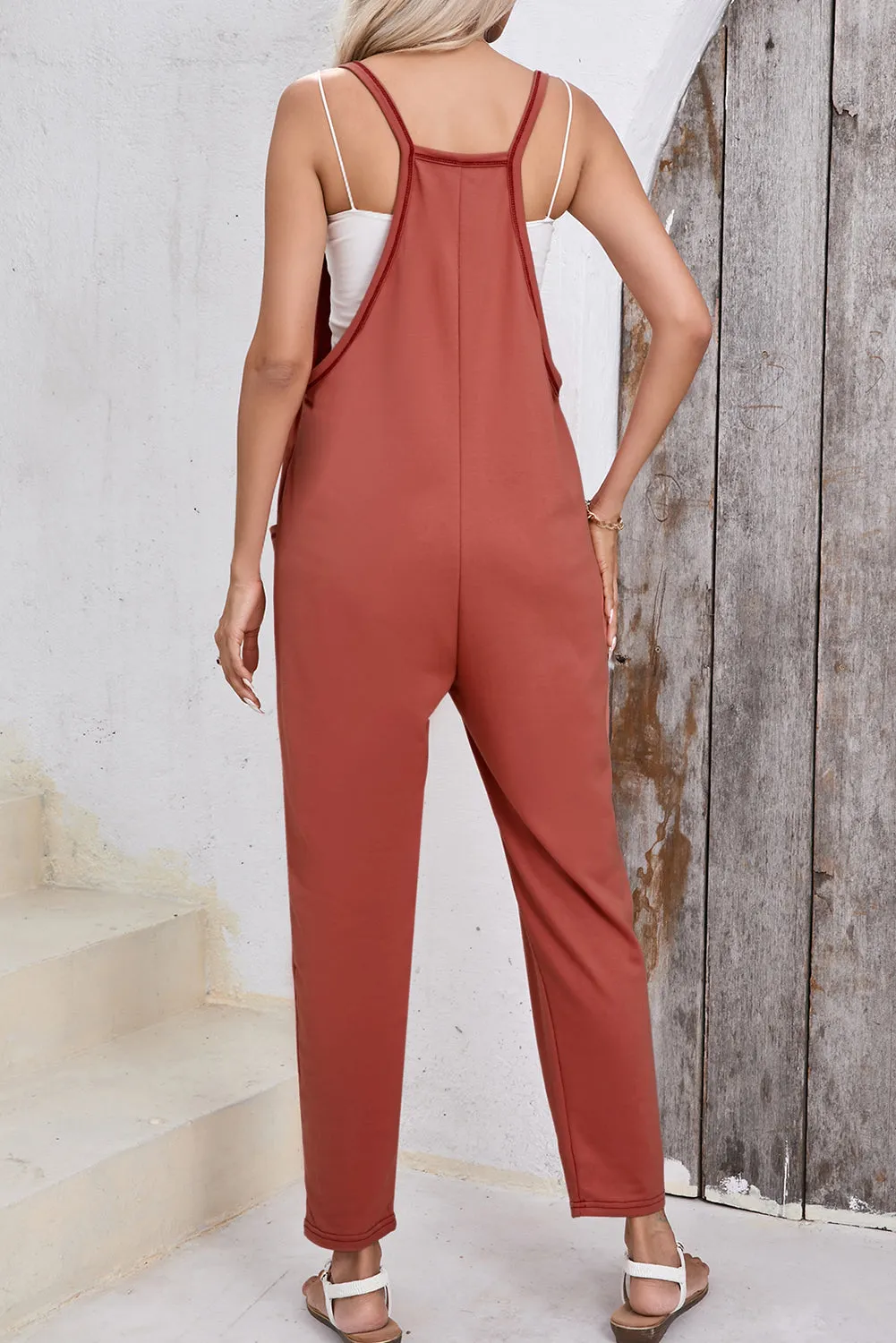 Sleeveless V-Neck Harem Pant Jumpsuit
