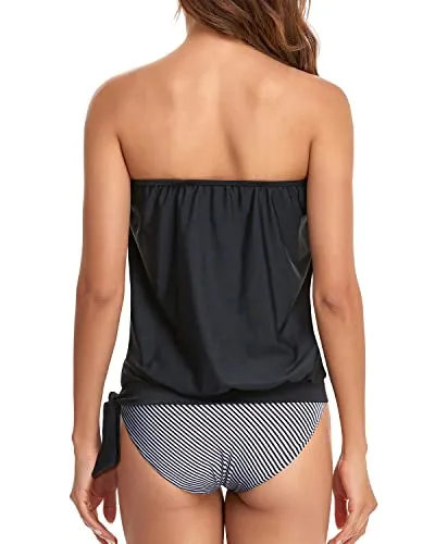 Stylish Blouson Tankini Swimsuits for Women Strapless Two Piece Swimwear for Teens