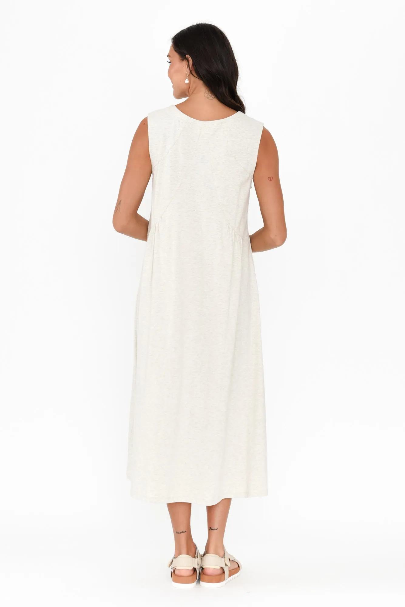 Tarah Grey Marle Cotton Stretch V Neck Dress