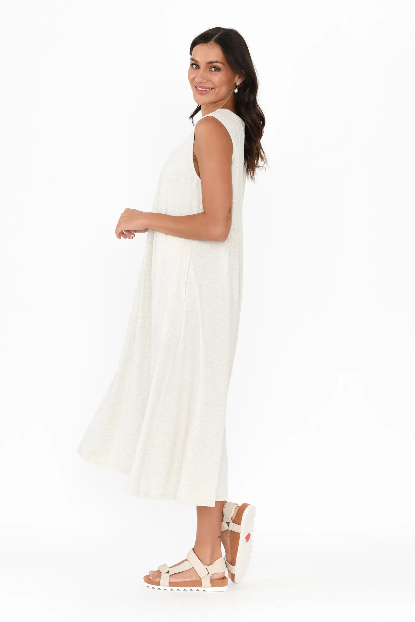 Tarah Grey Marle Cotton Stretch V Neck Dress