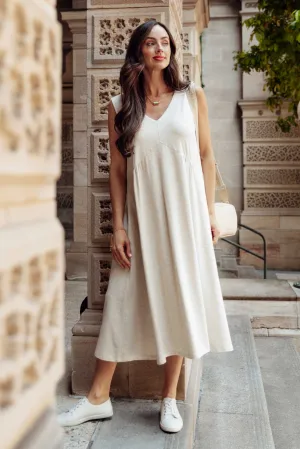 Tarah Grey Marle Cotton Stretch V Neck Dress