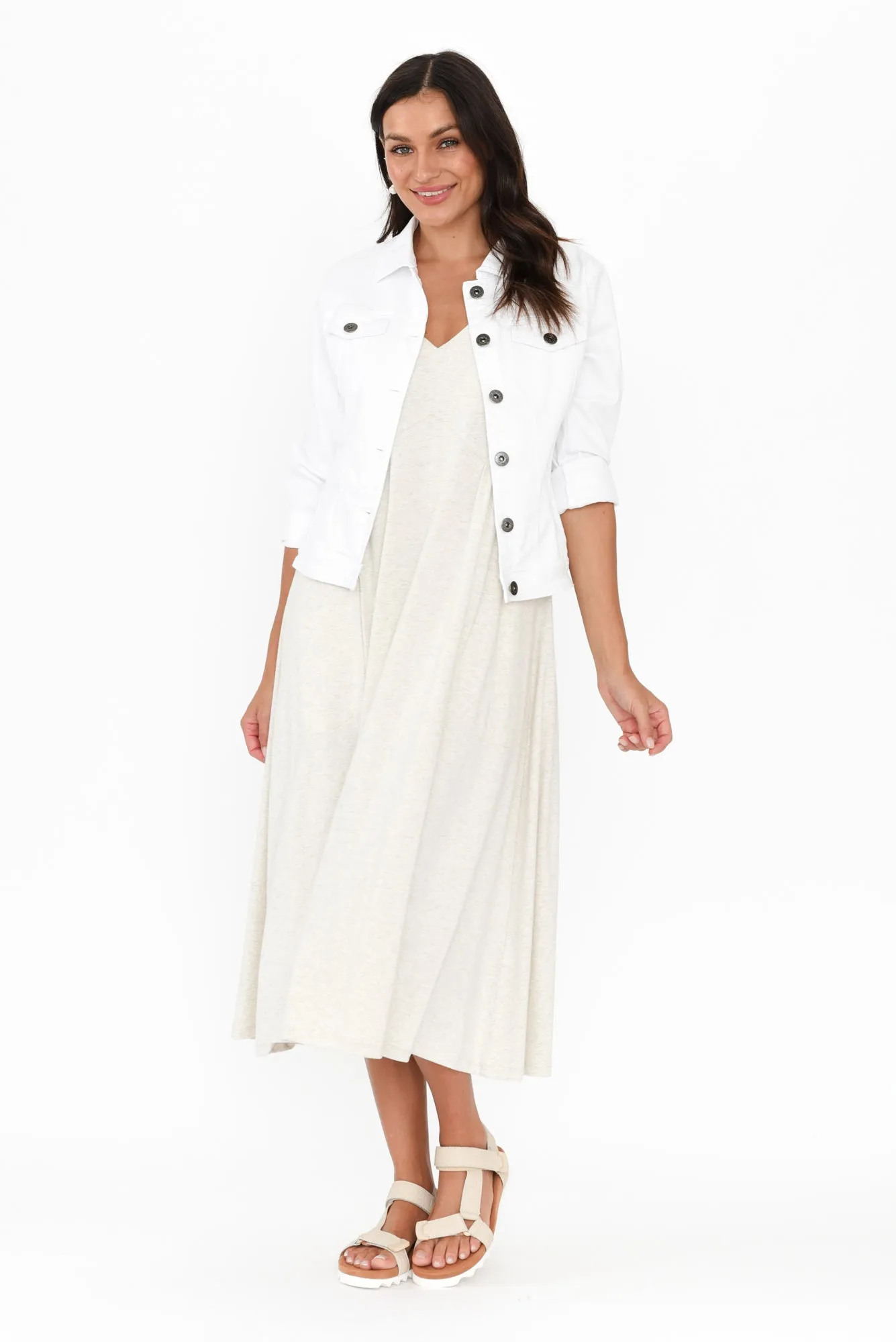 Tarah Grey Marle Cotton Stretch V Neck Dress
