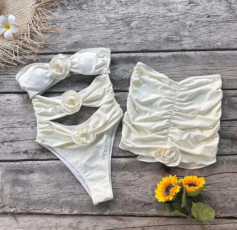 Two Piece Flower Detail Swimsuit