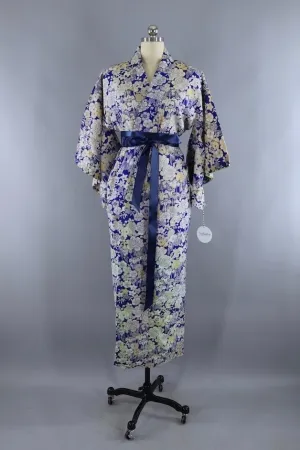 Vintage Cotton Muslin Kimono / Blue Floral Print