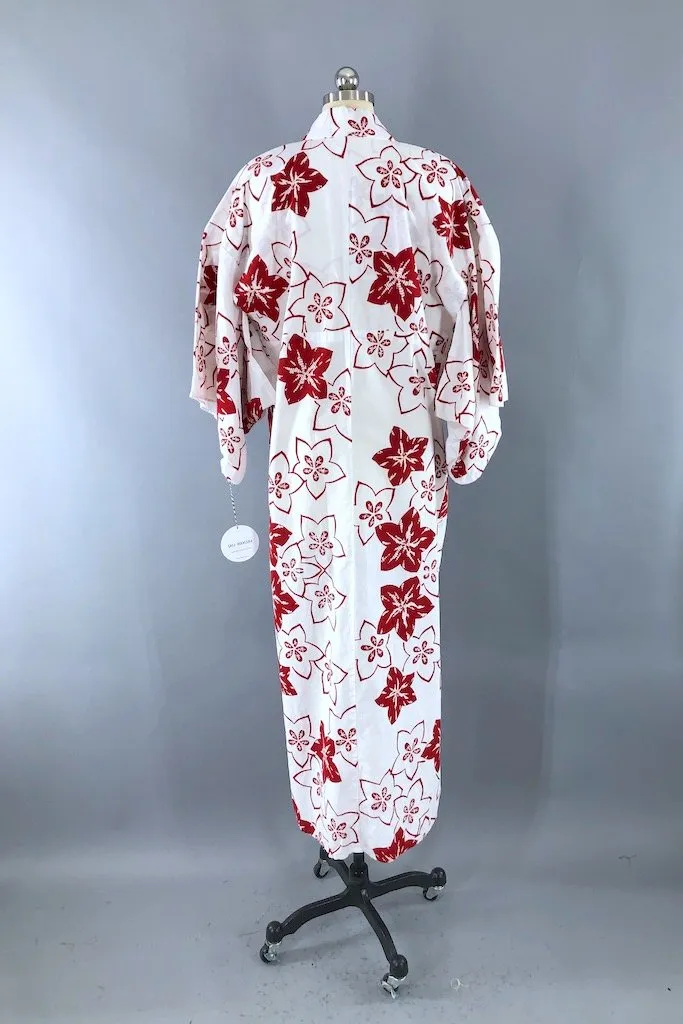 Vintage Red & White Cotton Yukata Kimono Robe