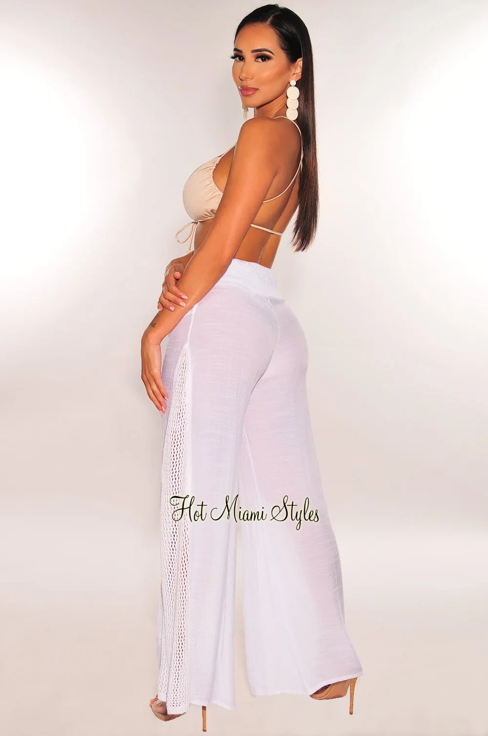 White Linen Crochet Cover Up Pants