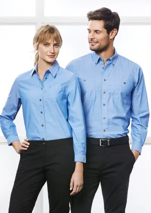 Womens Chambray Long Sleeve Shirt LB6201 8 / Chambray Blue